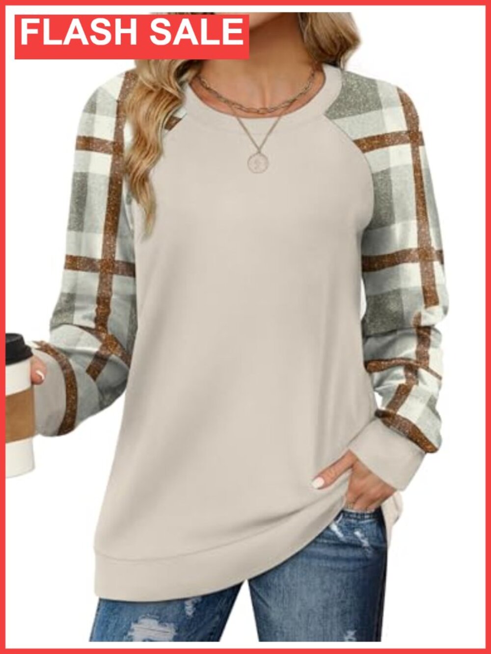 Saloogoe Women's Crewneck Cable Knit Sleeve Sweatshirt Loose Fit Pullover